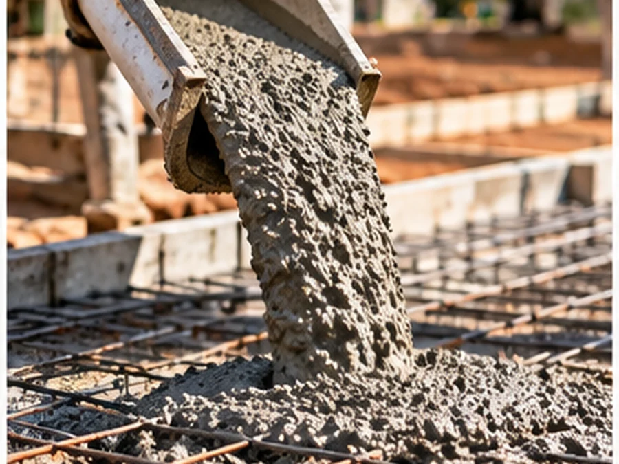 Concreto sendo lançado em armadura